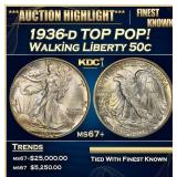 1936-d Walking Liberty Half Dollar TOP POP! 50c ms