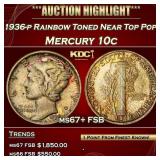 1936-p Mercury Dime Rainbow Toned Near Top Pop! 10