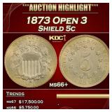1873 Open 3 Shield Nickel 5c ms66+ SEGS