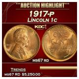 1917-p Lincoln Cent 1c ms67 rd SEGS