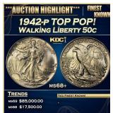 1942-p Walking Liberty Half Dollar TOP POP! 50c ms