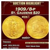 1909/8-p Gold St. Gaudens Double Eagle $20 ms64+ S