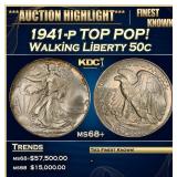 1941-p Walking Liberty Half Dollar TOP POP! 50c ms