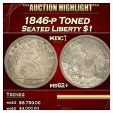 1846-p Seated Liberty Dollar Toned $1 ms62+ USCG