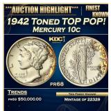 1942 Proof Mercury Dime Toned TOP POP! 10c pr68 SE