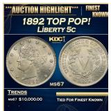 1892 Liberty Nickel TOP POP! 5c ms67 SEGS
