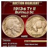 1913-s Ty II Buffalo Nickel 5c ms62 USCG