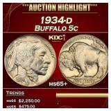 1934-d Buffalo Nickel 5c ms65+ SEGS