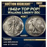 1942-p Walking Liberty Half Dollar TOP POP! 50c ms