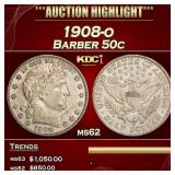 1908-o Barber Half Dollars 50c Grades ms62