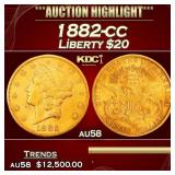 1882-cc Gold Liberty Double Eagle $20 au58 SEGS