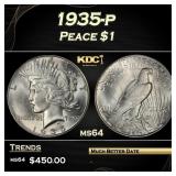 1935-p Peace Dollar $1 Grades ms64