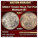 1892-p Morgan Dollar Toned Near Top Pop! $1 ms65+