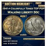 1941-p Walking Liberty Half Dollar Colorfully Tone
