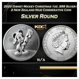 2020 Disney Mickey Christmas 1oz .999 Silver $2 Ne