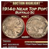 1914-d Buffalo Nickel Near Top Pop! 5c ms66+ SEGS
