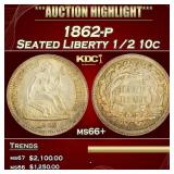 1862-p Seated Liberty Half Dime 1/2 10c ms66+ SEGS