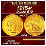 1915-p Gold Indian Eagle $10 ms64 SEGS