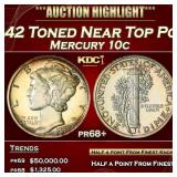 1942 Proof Mercury Dime Toned Near Top Pop! 10c pr