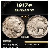 1917-p Buffalo Nickel 5c Grades ms64+