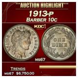 1913-p Barber Dime 10c ms67 SEGS