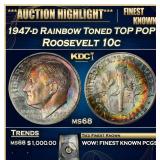 PCGS 1947-d Roosevelt Dime Rainbow Toned TOP POP!