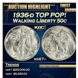 1936-d Walking Liberty Half Dollar TOP POP! 50c ms