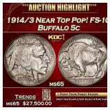 1914/3 Buffalo Nickel Near Top Pop! FS-101 5c ms65