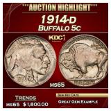 1914-d Buffalo Nickel 5c ms65 SEGS