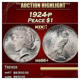 1924-p Peace Dollar $1 ms66+ SEGS