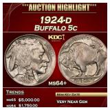 1924-d Buffalo Nickel 5c ms64+ SEGS