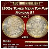 1902-s Morgan Dollar Toned Near Top Pop! $1 ms66+