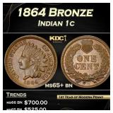 1864 Bronze Indian Cent 1c Grades ms65+ bn
