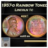 PCGS 1957-d Lincoln Cent Rainbow Toned 1c ms65 bn