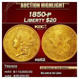 1850-p Gold Liberty Double Eagle $20 ms62 USCG