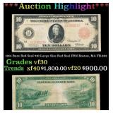 1914 $10 Large Size Red Seal FRN Rare Red Seal Bos