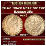 1914-d Barber Quarter Toned Near Top Pop! 25c ms66