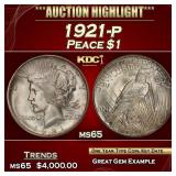 1921-p Peace Dollar $1 ms65 SEGS