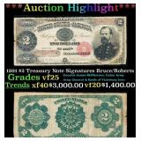 1891 $2 Treasury Note Grades vf+ Signatures Bruce/