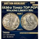 1936-d Walking Liberty Half Dollar Toned TOP POP!