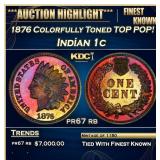 1876 Proof Indian Cent Colorfully Toned TOP POP! 1