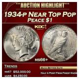 1934-p Peace Dollar Near Top Pop $1 ms66+ SEGS
