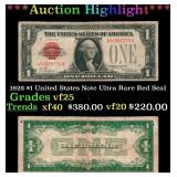 1928 $1 United States Note Ultra Rare Red Seal Gra