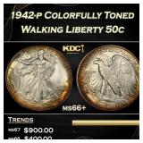1942-p Walking Liberty Half Dollar Colorfully Tone