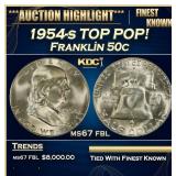 1954-s Franklin Half Dollar TOP POP! 50c ms67 fbl