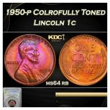 PCGS 1950-p Lincoln Cent Colrofully Toned 1c ms64
