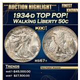 1934-d Walking Liberty Half Dollar TOP POP! 50c ms