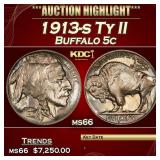 1913-s Ty II Buffalo Nickel 5c ms66 SEGS