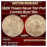 1829 Capped Bust Half Dollar Toned Near Top Pop! 5