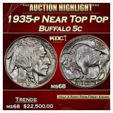 1935-p Buffalo Nickel Near Top Pop 5c ms68 SEGS